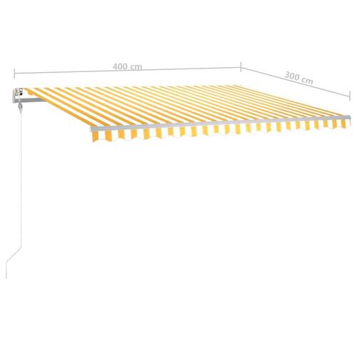 Markise m. LED + vindsensor 400x300 cm automatisk gul og hvid