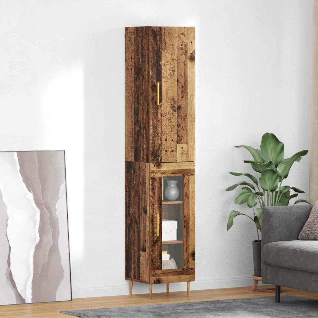 Highboard i konstrueret træ - 2-delt højskab, gammelt træ, 180 cm