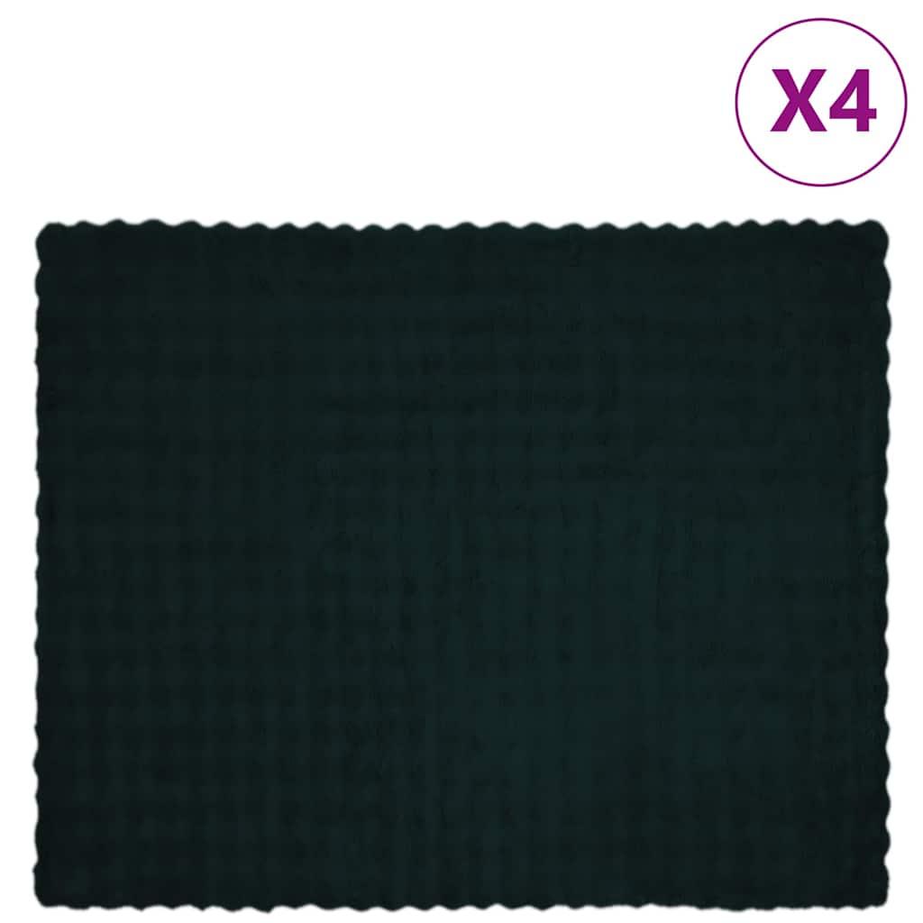 Faux Kanin Pels Tæppe 4 stk Mørkegrøn 130 x 150 cm Polyester