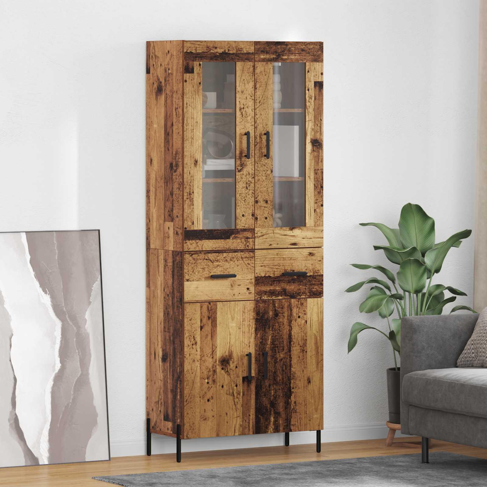 Highboard i gammelt trælook - konstrueret træ, 69,5 × 34 × 180 cm