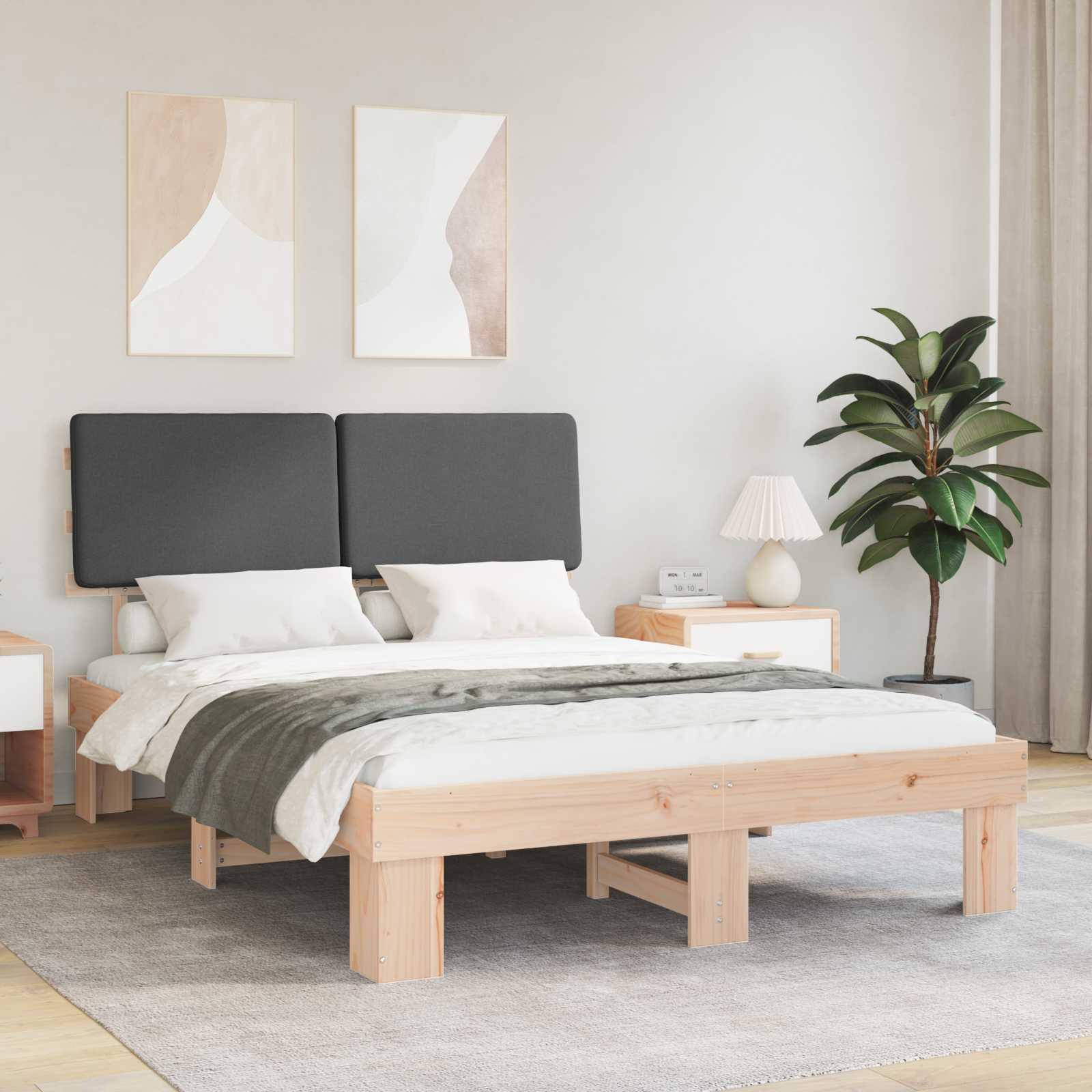 Sengestel med Polstret Hovedgavl Mørkegrå 160 x 200 cm
