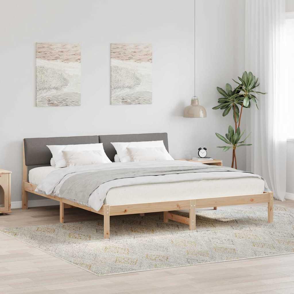 Sengestel i massivt fyrretræ med hovedgavl - brun/taupe, 200 x 200 cm