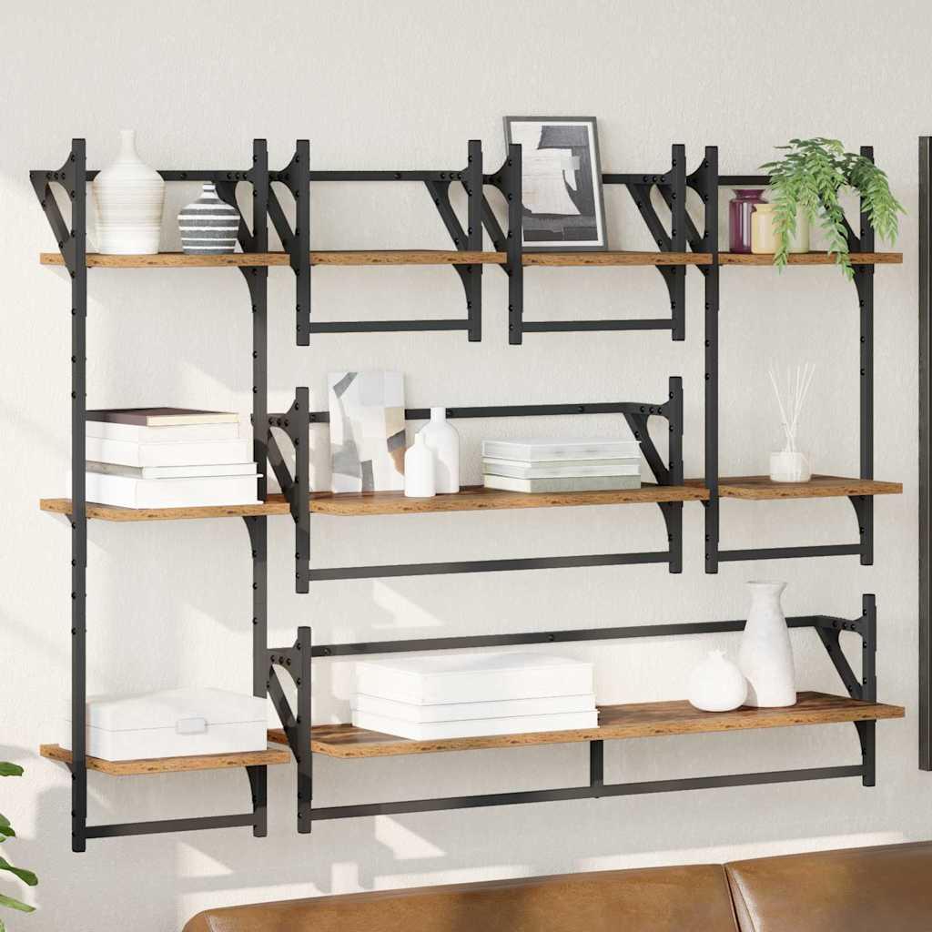 Væghyldesæt 6 stk Gammelt træ 100 x 25 x 30 cm Konstrueret træ