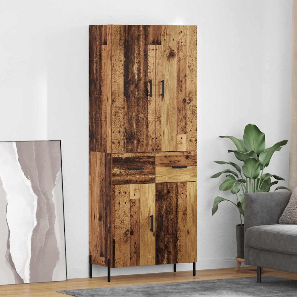 Højskab 69,5X34X180 Cm Konstrueret Træ Etræsfarve - Gammelt træ / 2 låger og 2 skuffer
