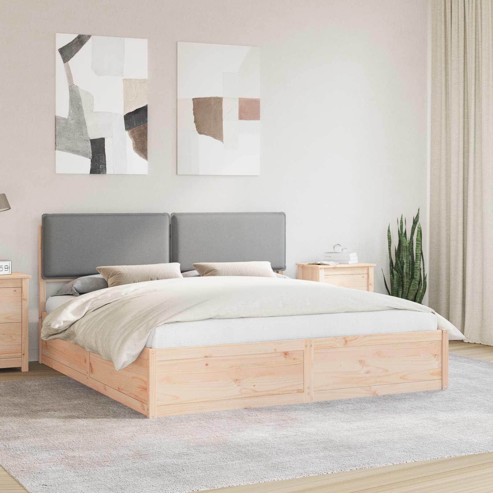 Sengestel med polstret hovedgavl - lysegrå, 180 x 200 cm