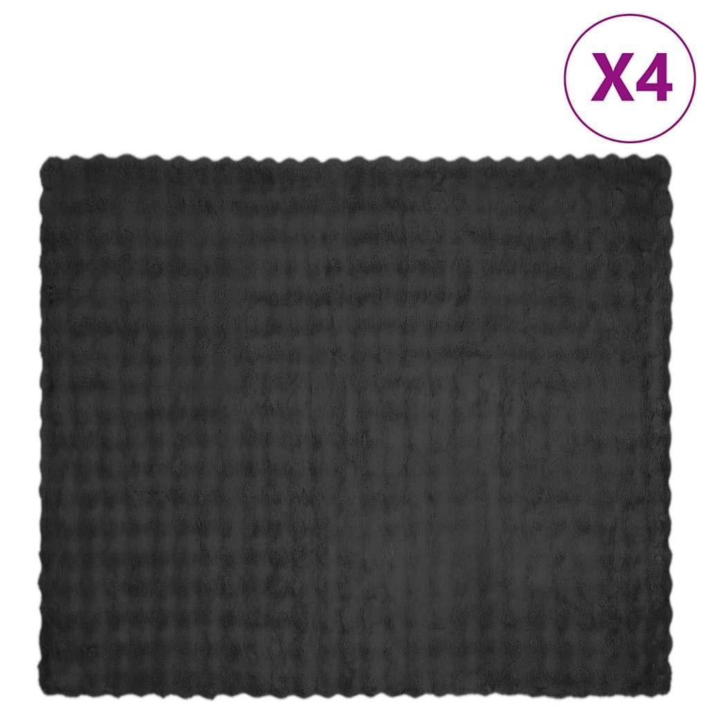 Faux Kanin Pels Tæppe 4 stk Mørkegrå 240 x 270 cm Polyester