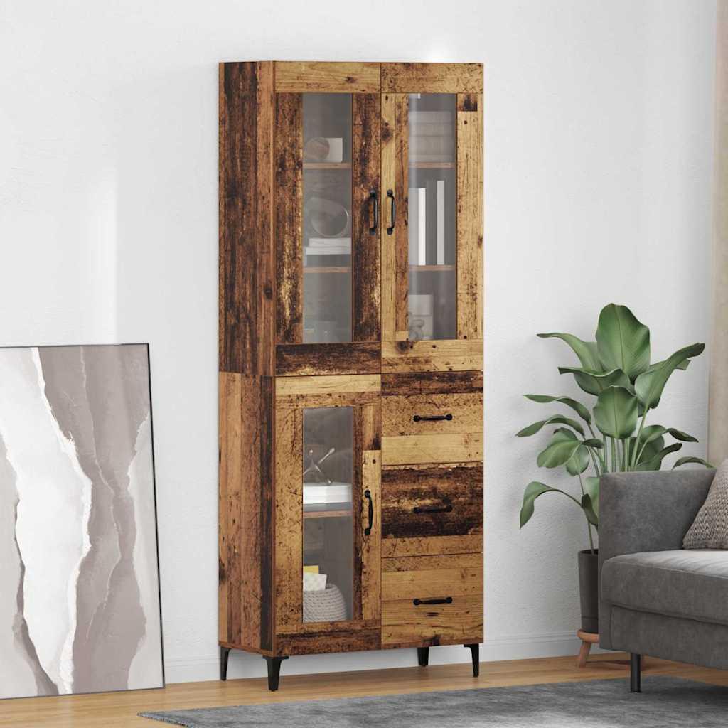 Highboard i konstrueret træ - gammelt træ, 69,5 × 34 × 180 cm
