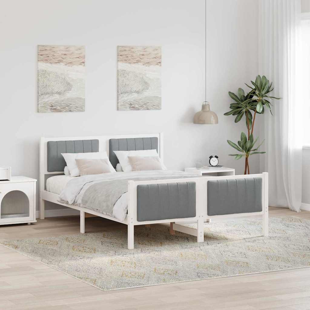 Sengestel Hvid og lys grå 140 x 190 cm Massivt fyrretræ