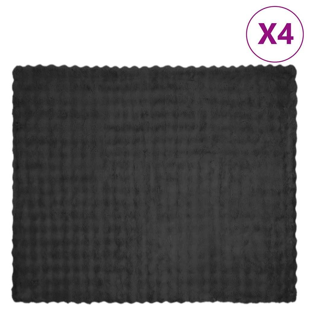 Faux Kanin Pels Tæppe 4 stk Mørkegrå 220 x 240 cm Polyester