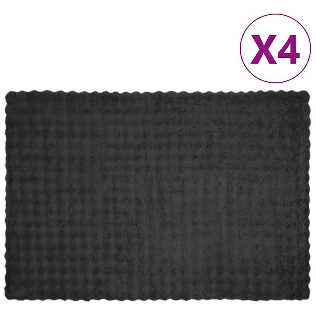 Faux Kanin Pels Tæppe 4 stk Mørkegrå 150 x 220 cm Polyester