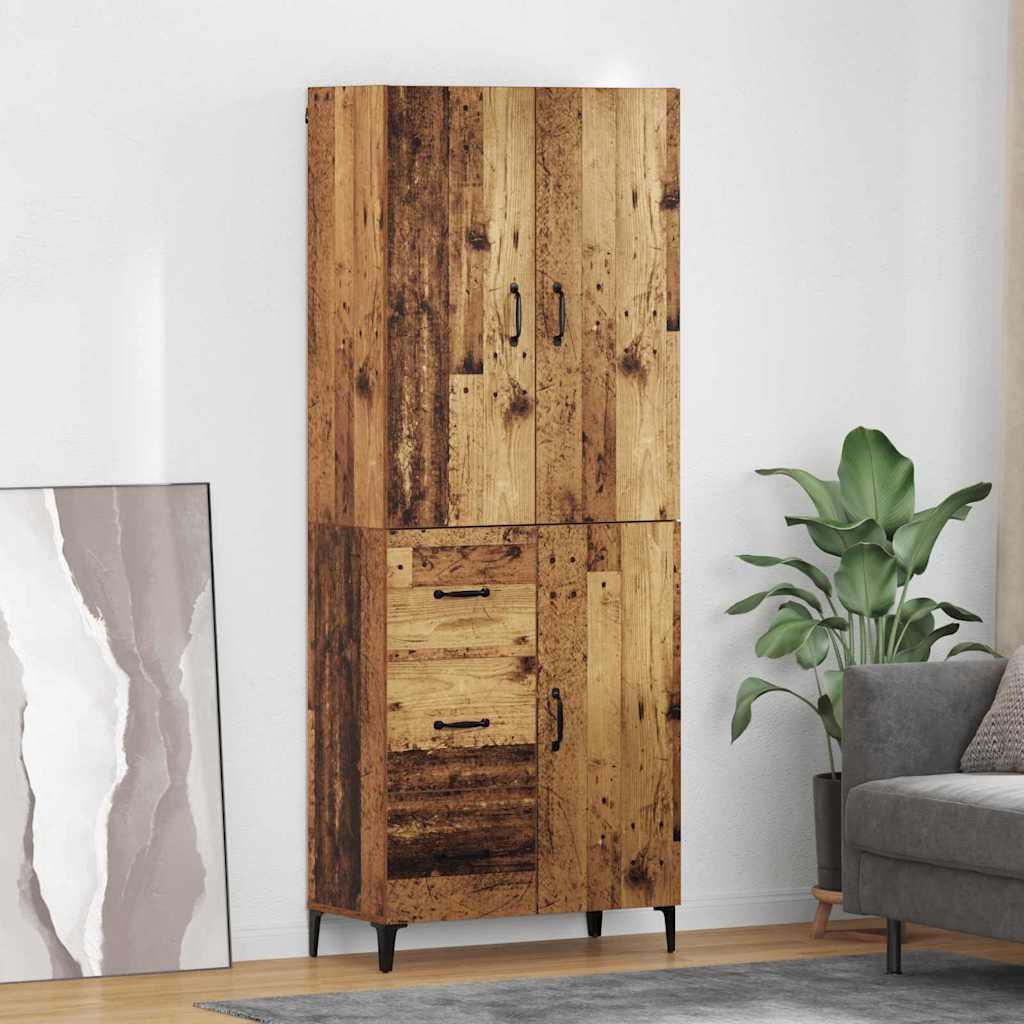 Highboard i gammelt træ-look 69,5 × 34 × 180 cm - konstrueret træ