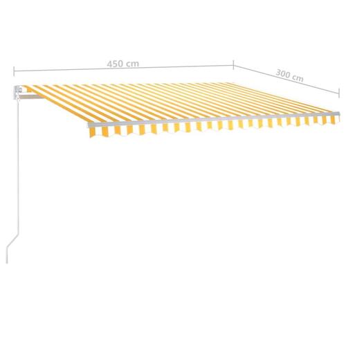 Markise m. LED + vindsensor 450x300 cm automatisk gul og hvid