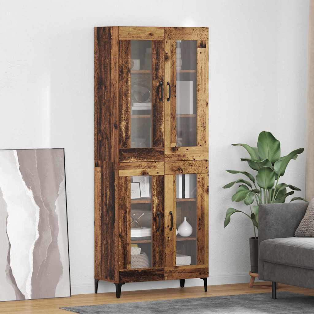 Highboard i gammelt træ-look 69,5 × 34 × 180 cm - konstrueret træ