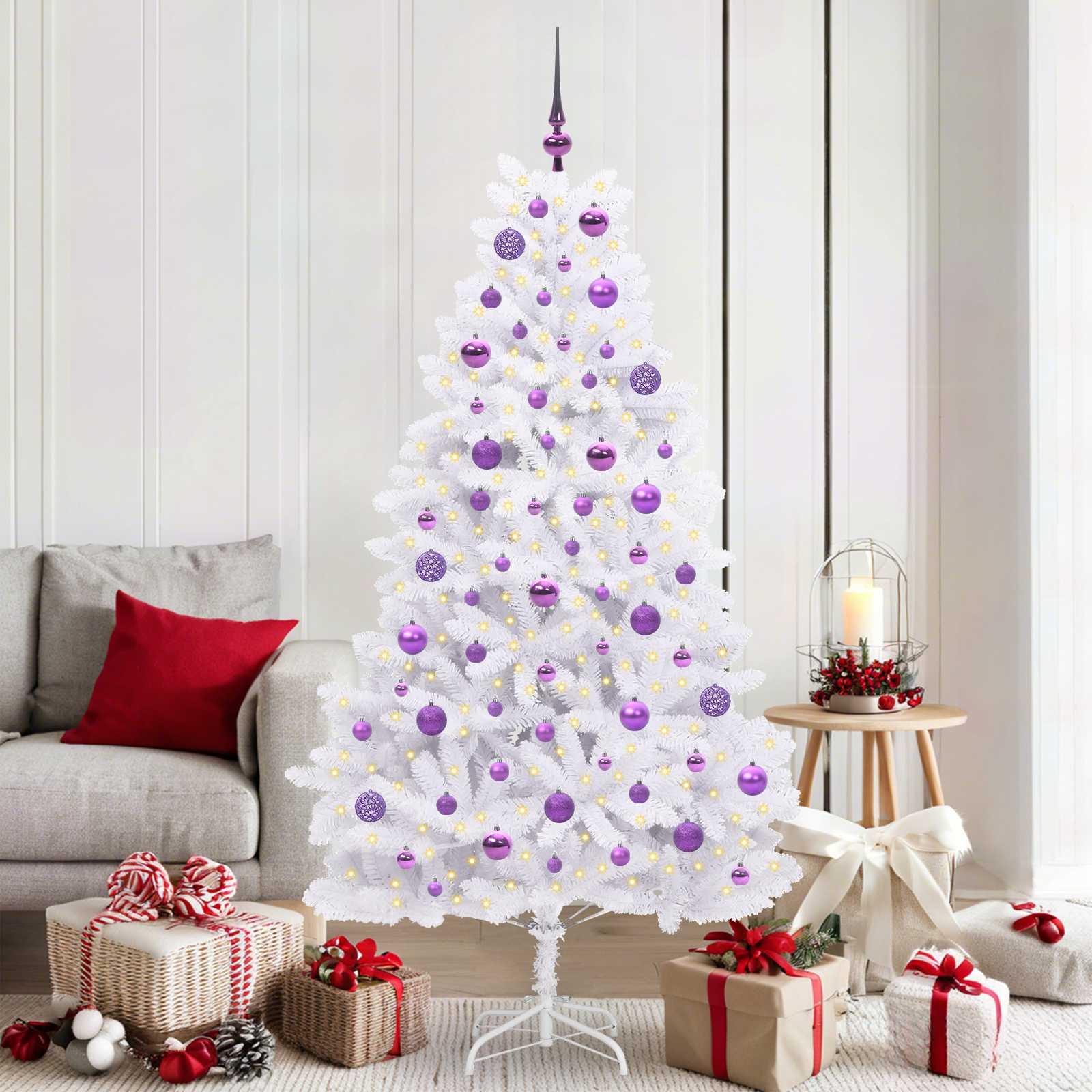 Kunstigt Hinged Juletræ med 300 LED'er Hvid 180 cm PVC og Stål