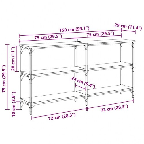 Konsolbord i industrielt design - artisan egetræ, 150 × 29 × 75 cm, træ og metal