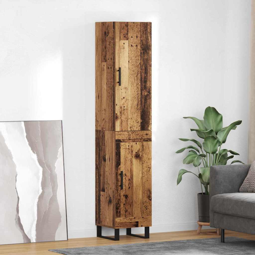 Highboard i gammelt træ-look - 34,5 × 34 × 180 cm, konstrueret træ