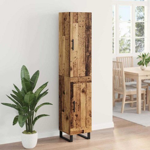 Highboard i gammelt træ-look - 34,5 × 34 × 180 cm, konstrueret træ