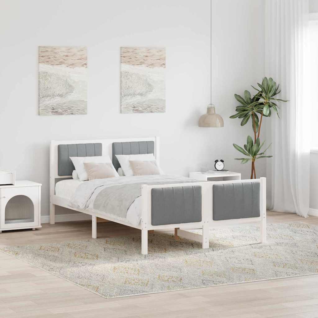 Sengestel Hvid og lys grå 120 x 200 cm Massivt fyrretræ