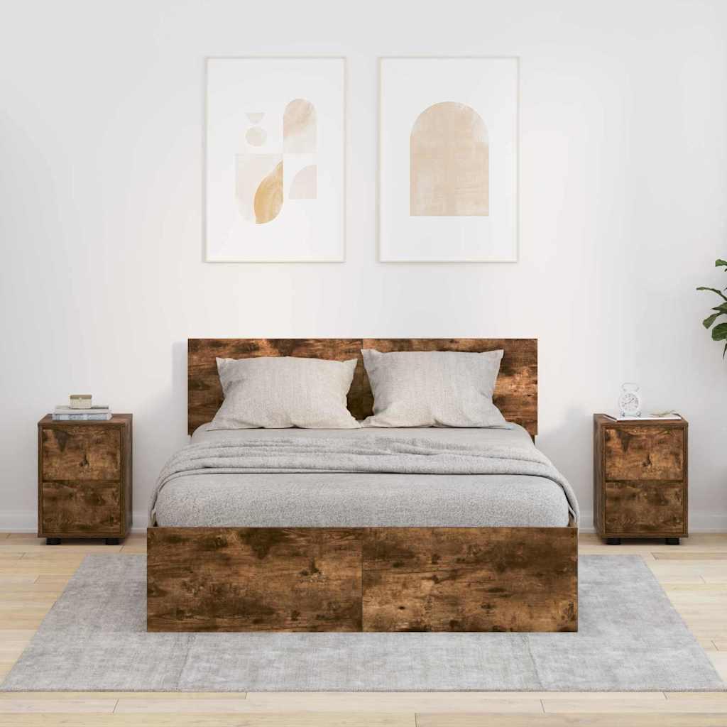 Sengeborde 2 stk Røget eg 30,5 x 30 x 43 cm Konstrueret træ