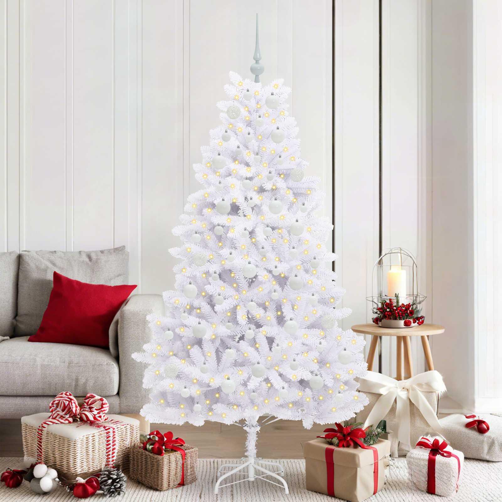 Kunstigt Hinged Juletræ med 300 LED'er Hvid 180 cm PVC og Stål