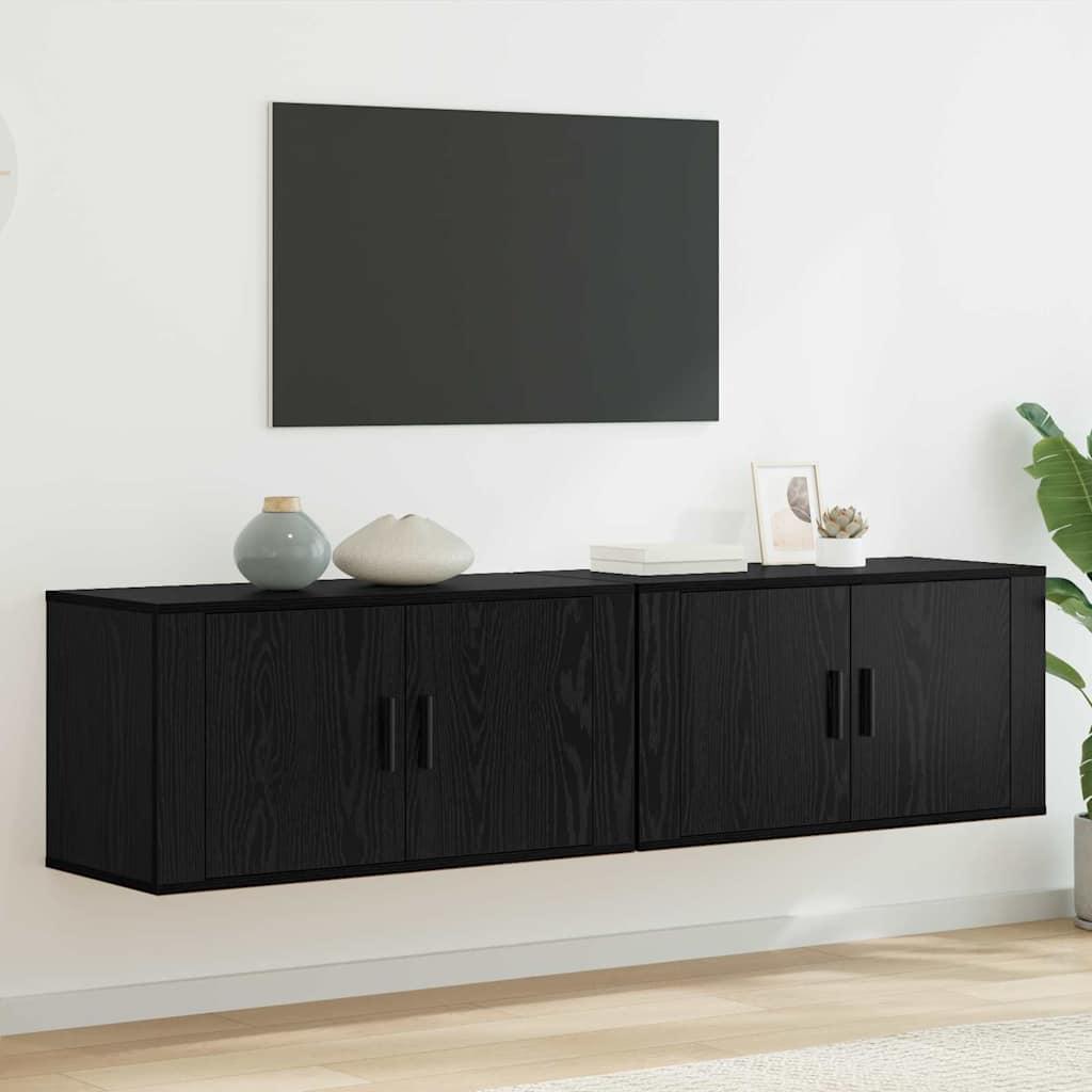 Væghængt TV-skab sæt 2 stk Sort eg 80 x 34,5 x 40 cm