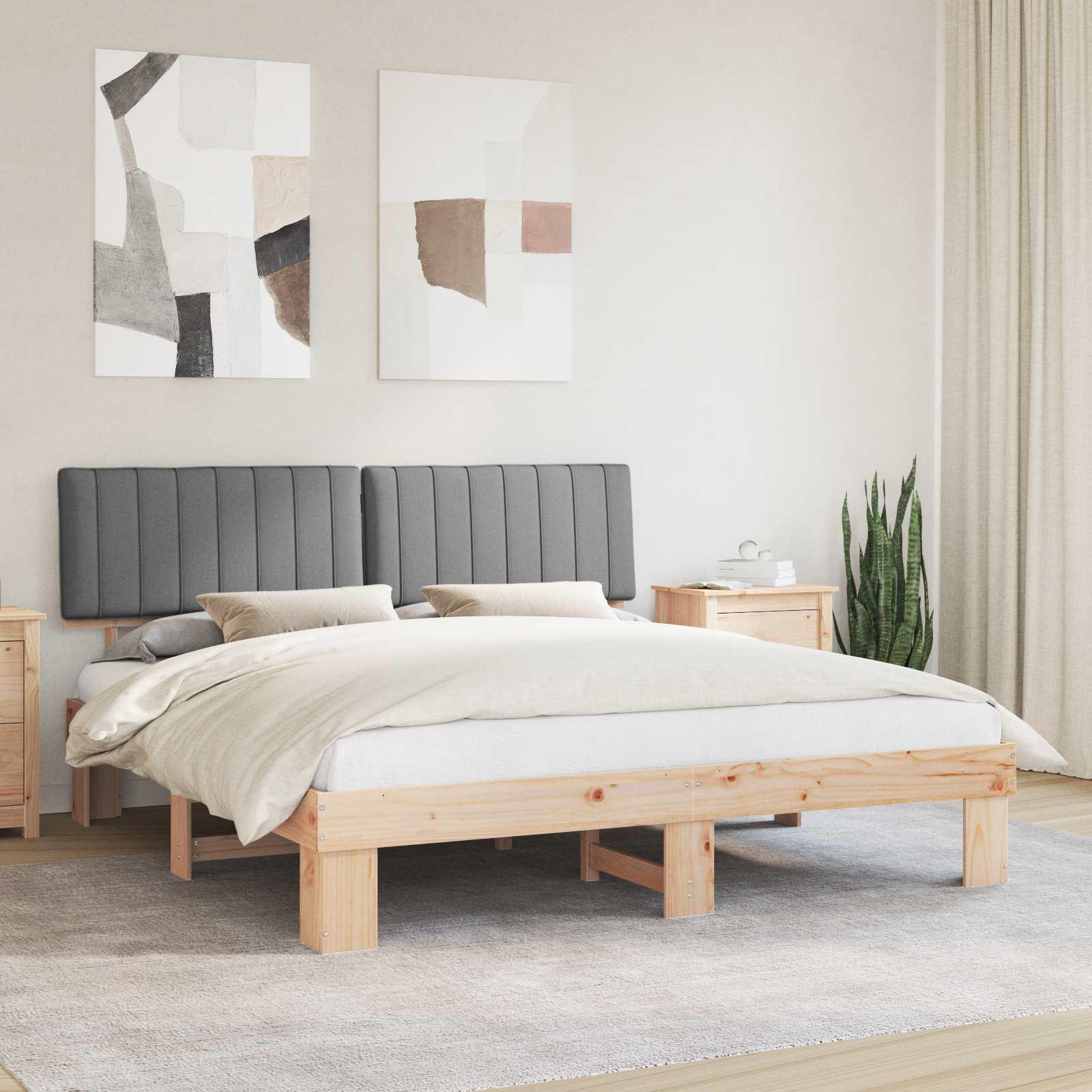Sengestel med polstret hovedgavl - lysegrå 180 x 200 cm
