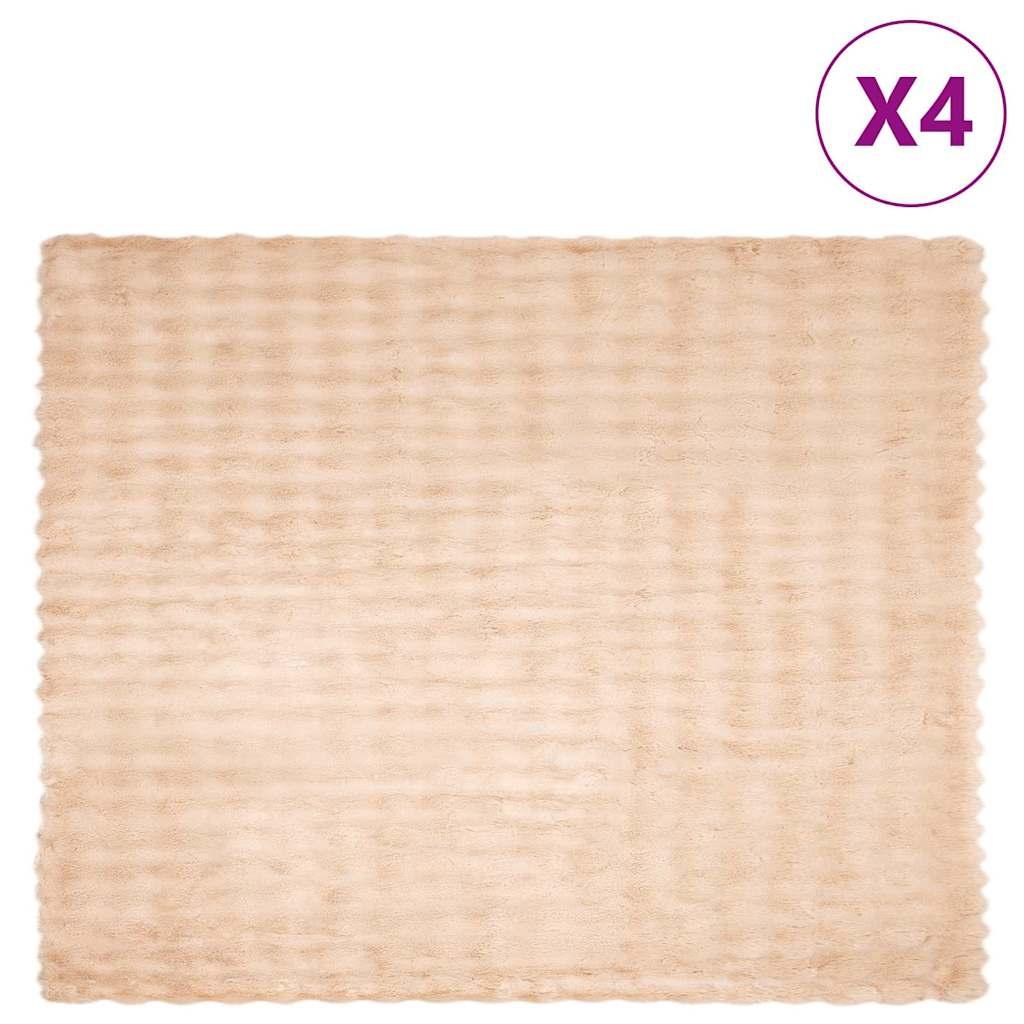 Faux Kanin Pels Tæppe 4 stk Beige 130 x 150 cm Polyester