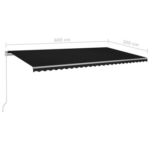 Markise m. LED-lys 600x300 cm manuel betjening antracitgrå