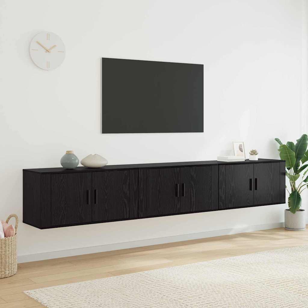 Væghængt TV-skab sæt 3 stk Sort eg 80 x 34,5 x 40 cm
