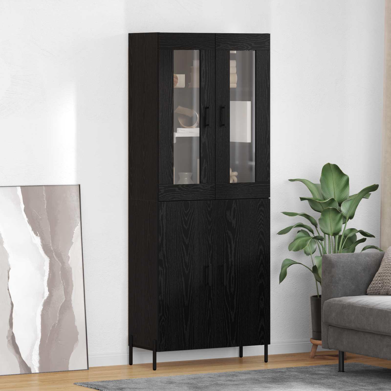 Highboard i sort eg 69,5 × 34 × 180 cm - konstrueret træ