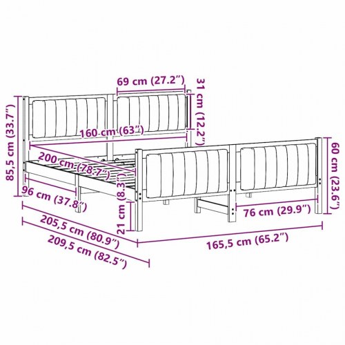 Sengestel Brun og taupe 160 x 200 cm Massivt fyrretræ