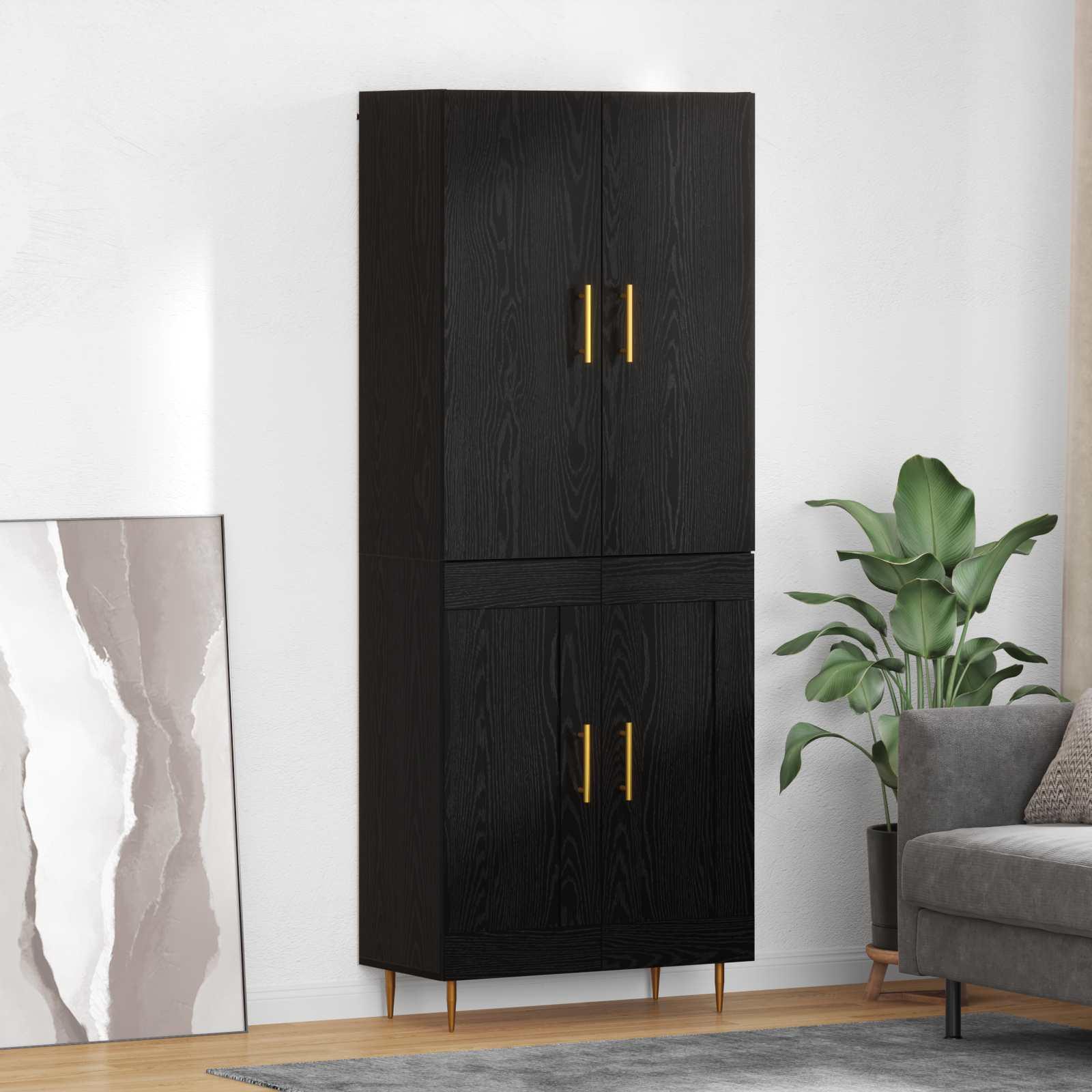 Højskab 69,5X34X180 Cm Konstrueret Træ - Sort eg / 2 trælåger
