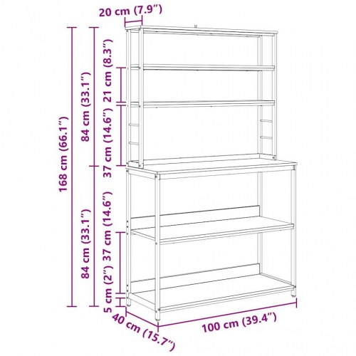 Køkkenhylde Grå Sonoma 100 x 40 x 168 cm Konstrueret træ