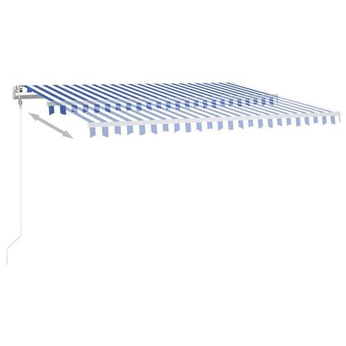 Markise m. LED + vindsensor 400x350 cm automatisk blå og hvid