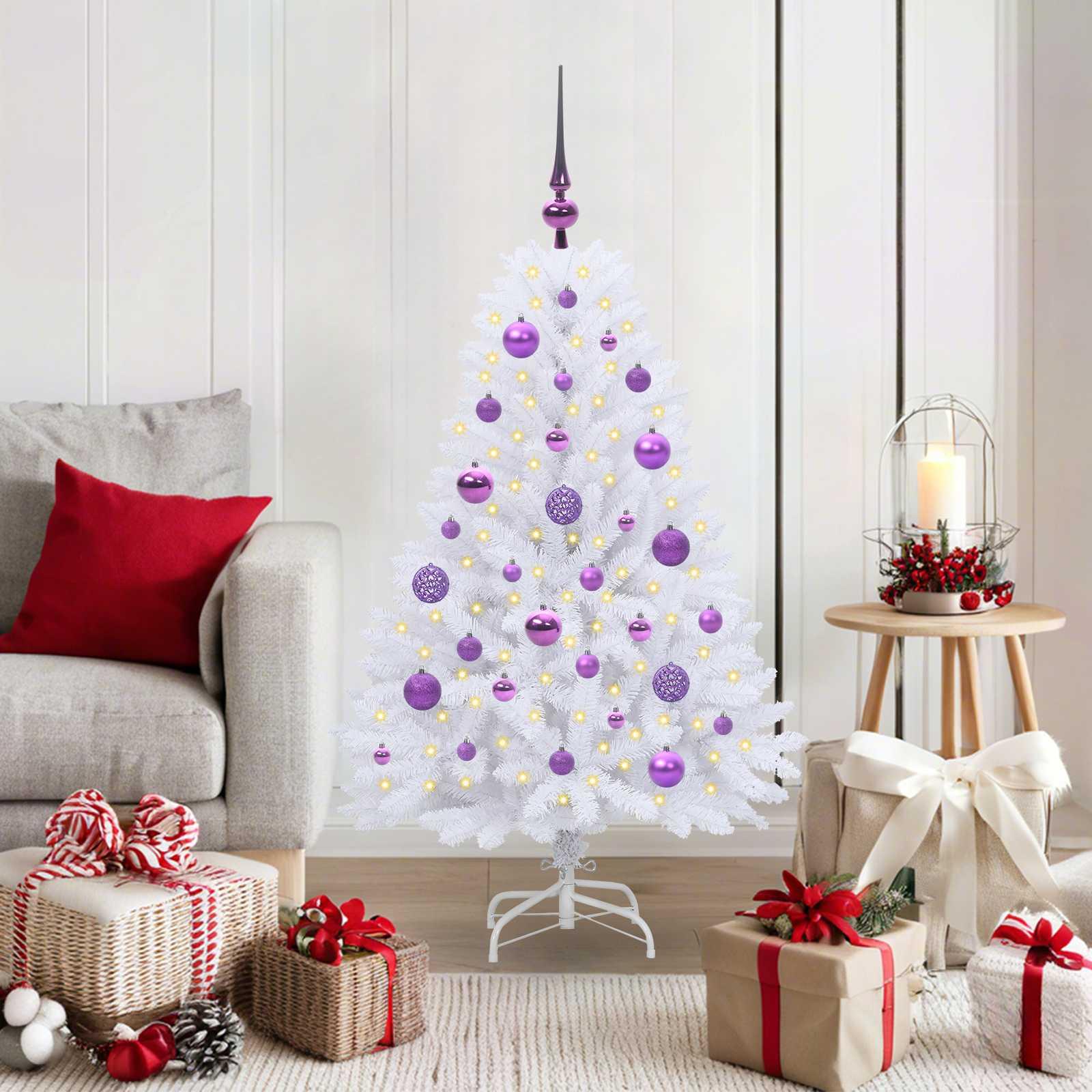 Kunstigt Hinged Juletræ med 150 LED'er Hvid 120 cm PVC og Stål