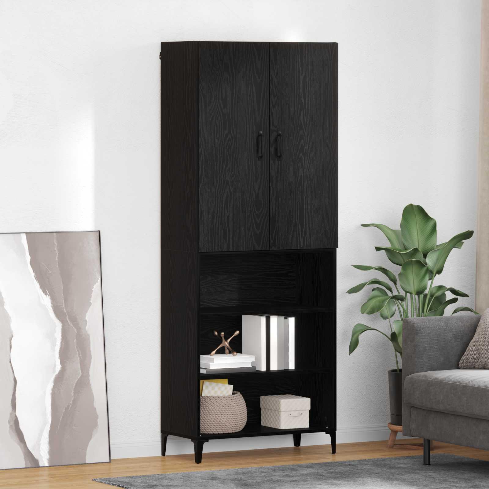 Highboard i sort eg - 69,5 × 34 × 180 cm, konstrueret træ