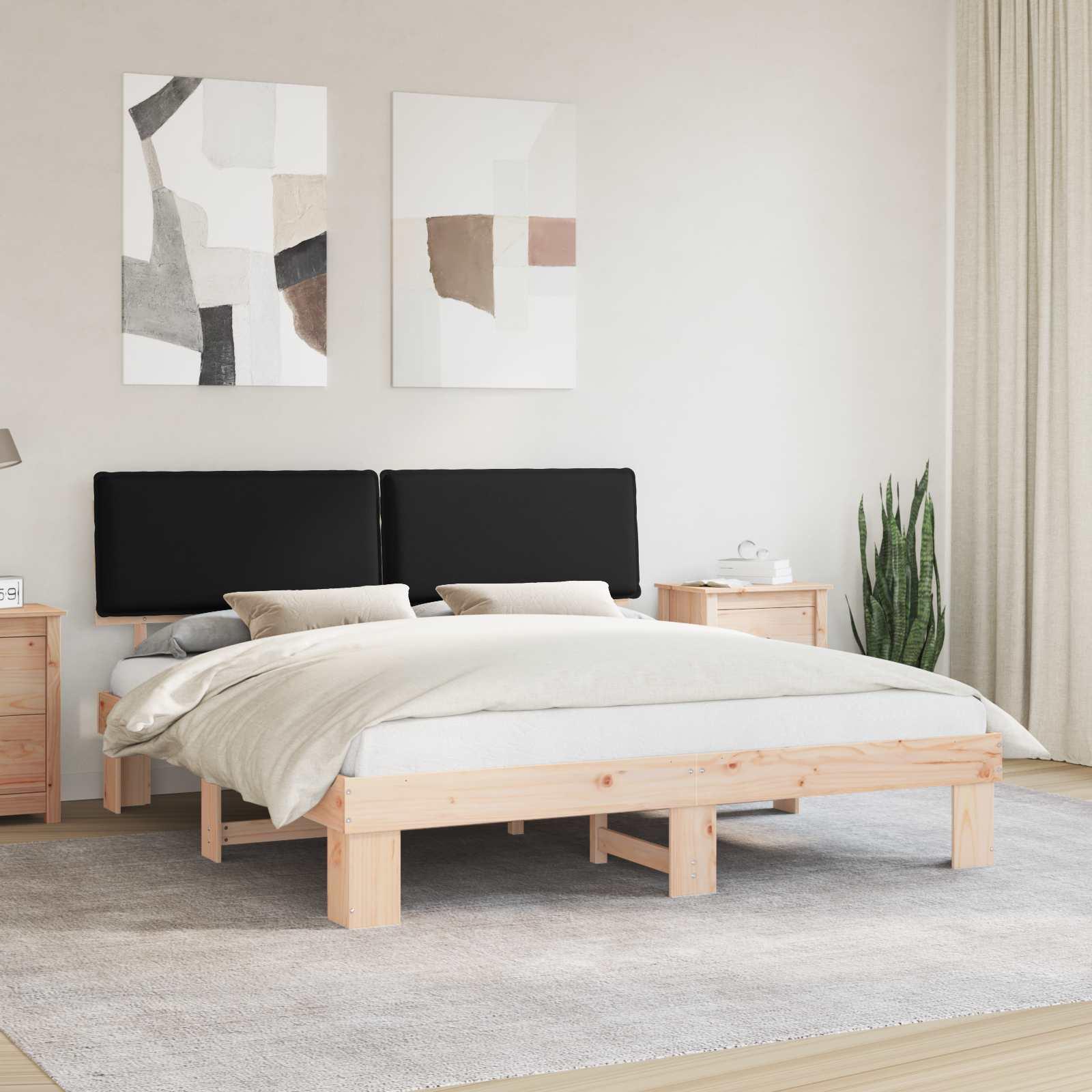 Sengestel i massiv fyr med polstret hovedgavl - sort, 180 x 200 cm