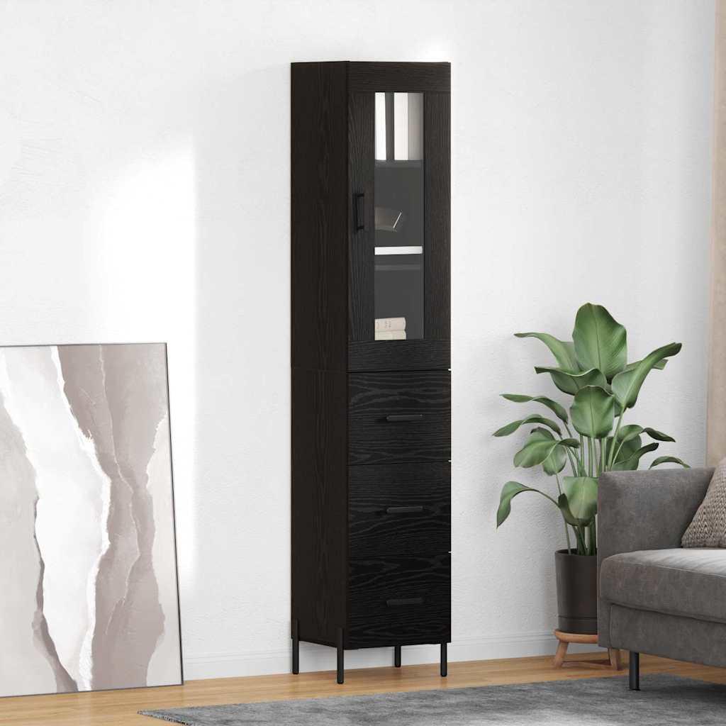 Highboard med skuffe Sort eg 34,5 x 34 x 180 cm Konstrueret træ