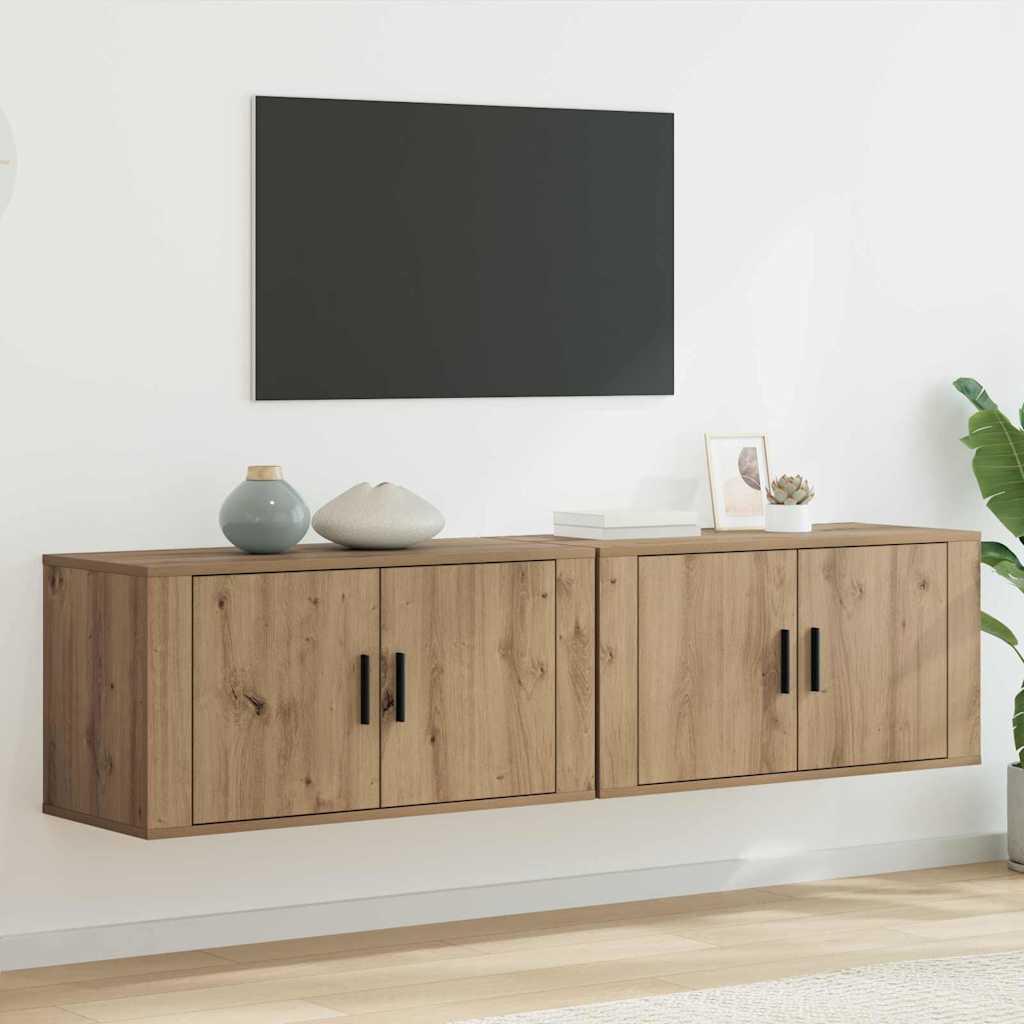 Væghængt TV-skab sæt 2 stk Artisan Egetræ 80 x 34,5 x 40 cm