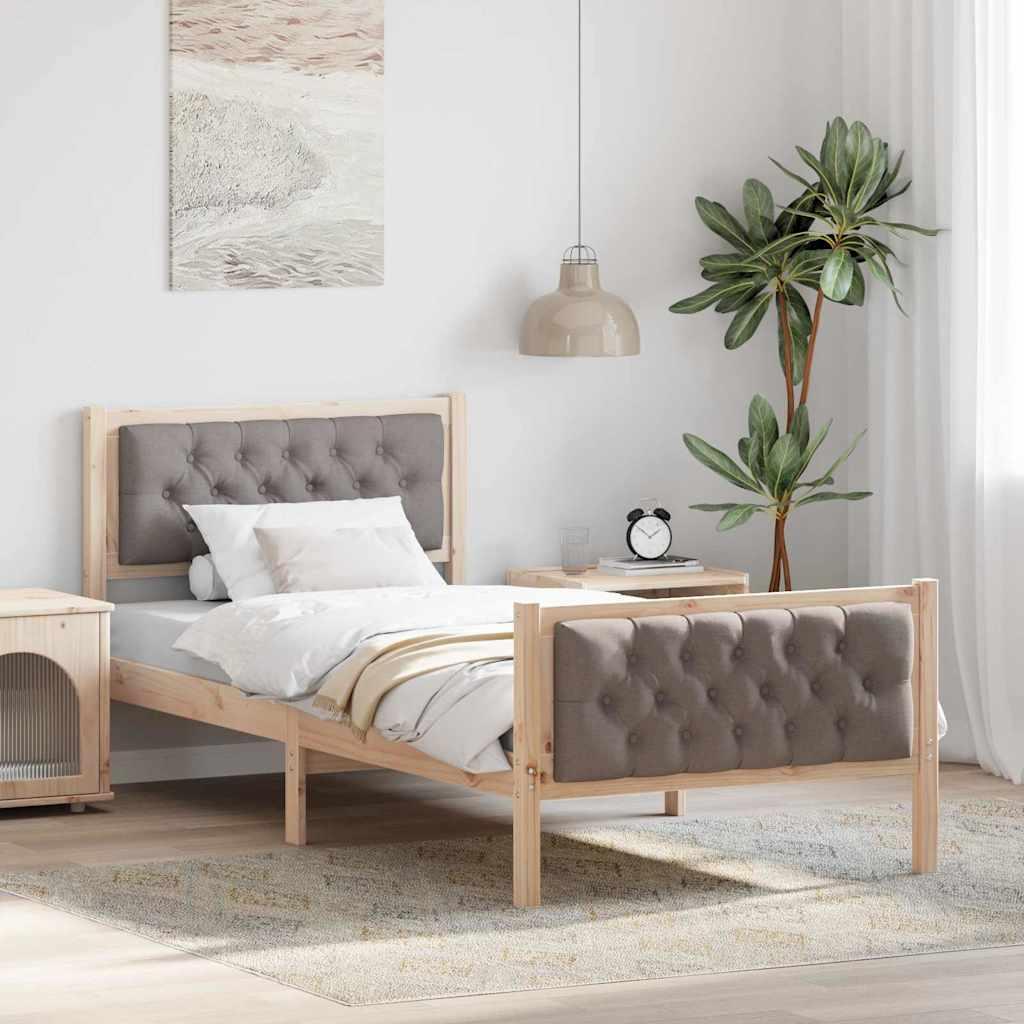 Sengestel med hovedgærde Gråbrun 90 x 200 cm Massiv fyrretræ