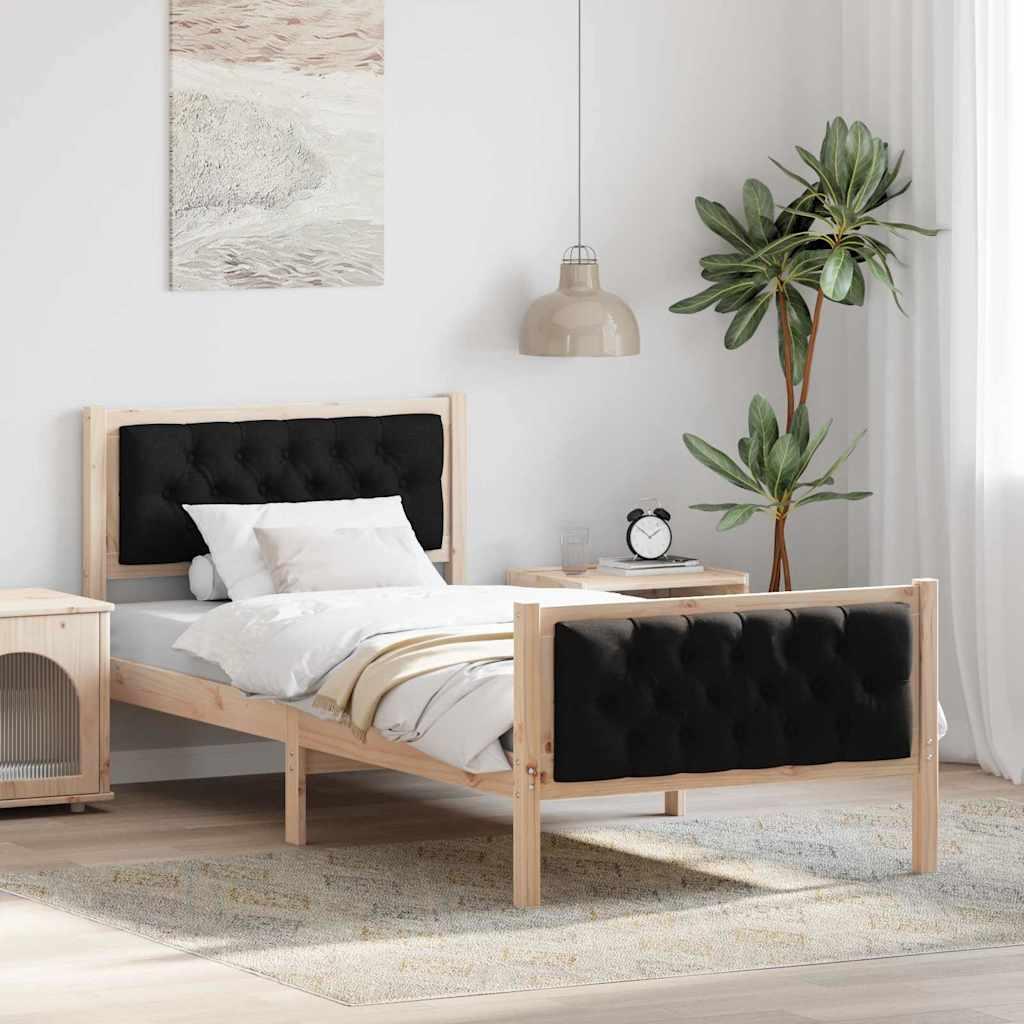 Sengestel med hovedgærde Sort 90 x 200 cm Massiv fyrretræ