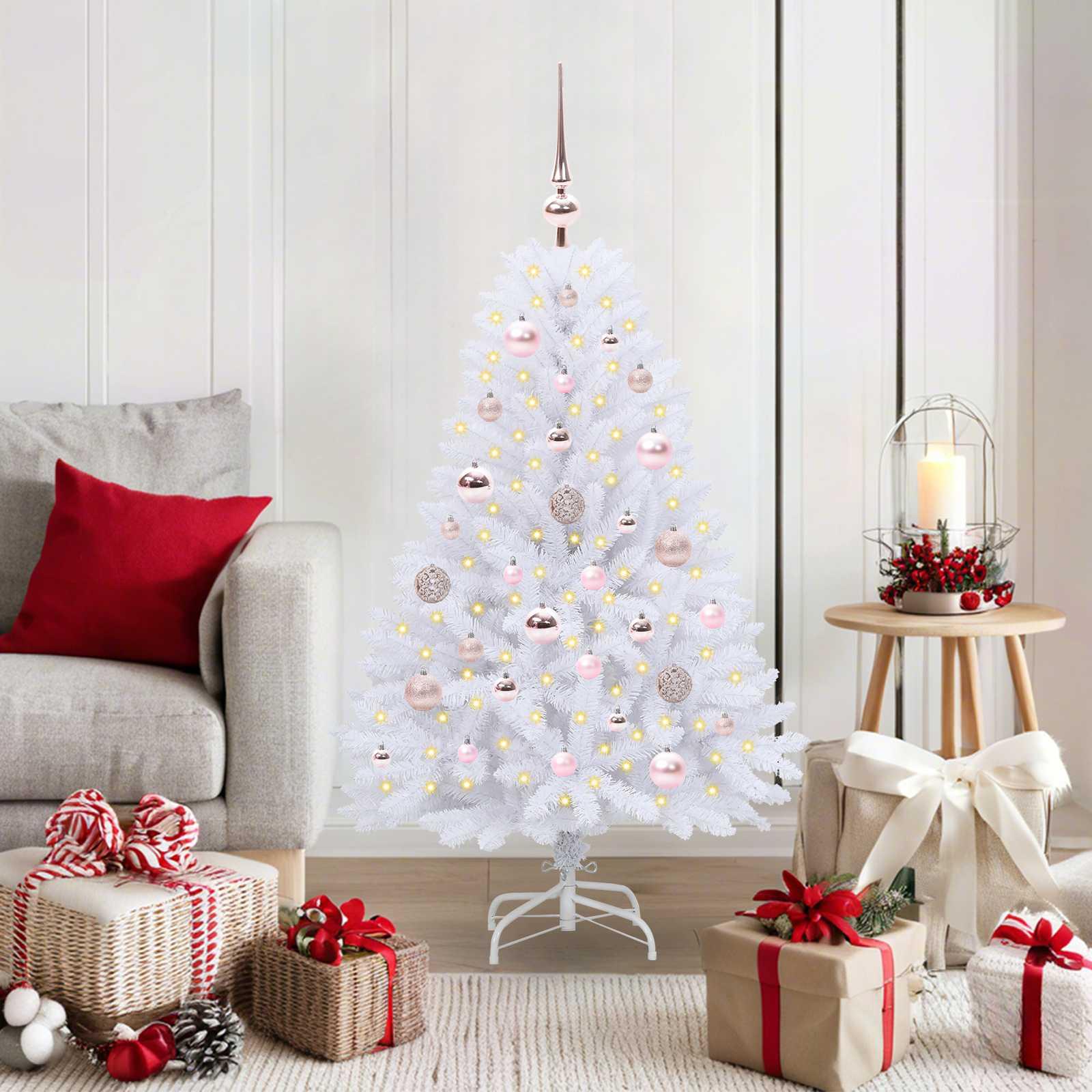 Kunstigt Hinged Juletræ med 150 LED'er Hvid 120 cm PVC og Stål