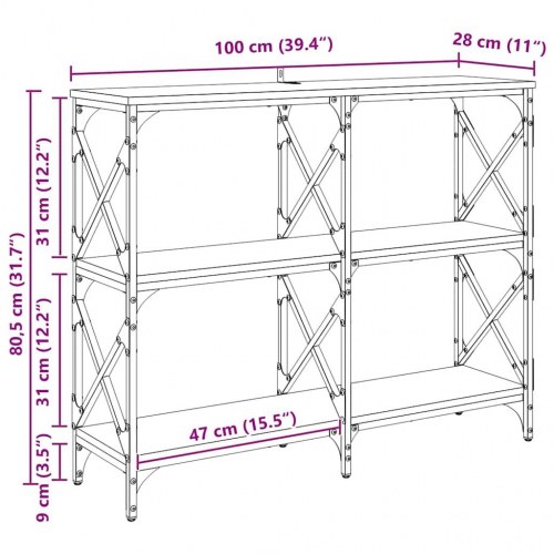 Konsolbord i sort eg - 100 × 28 × 80,5 cm - konstrueret træ og stålramme