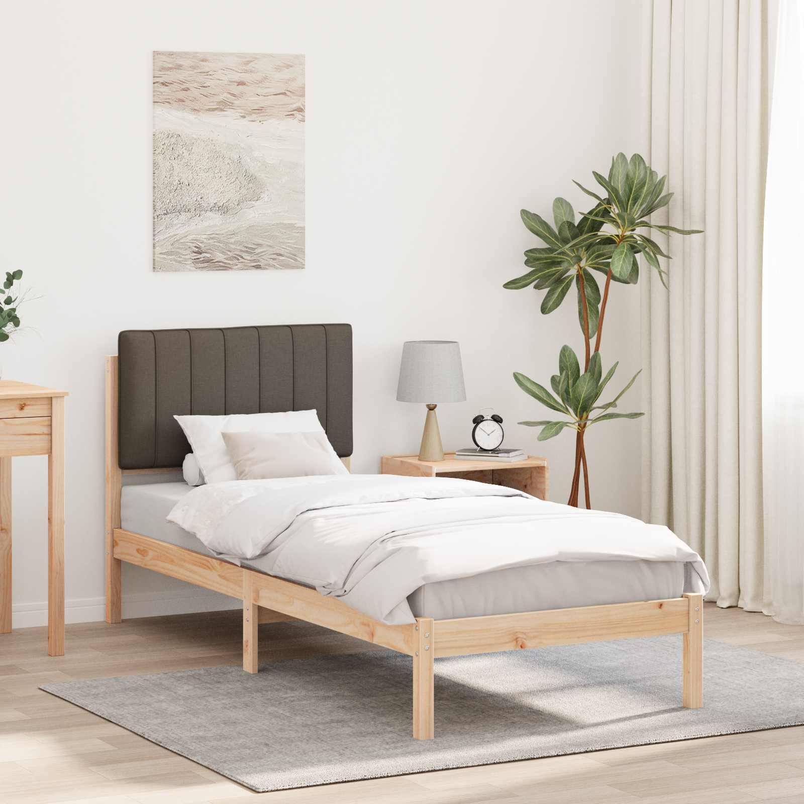 Sengestel med polstret hovedgavl - gråbrun, 80 x 200 cm