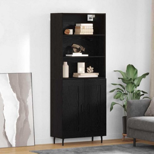 Highboard i sort eg 69,5 x 34 x 180 cm - konstrueret træ