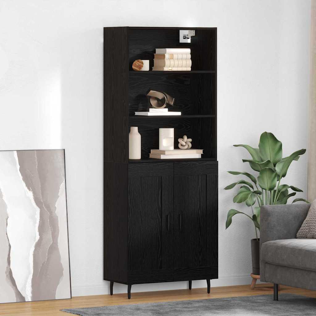 Højskab 69,5X34X180 Cm Konstrueret Træ - Sort eg / 2 trælåger