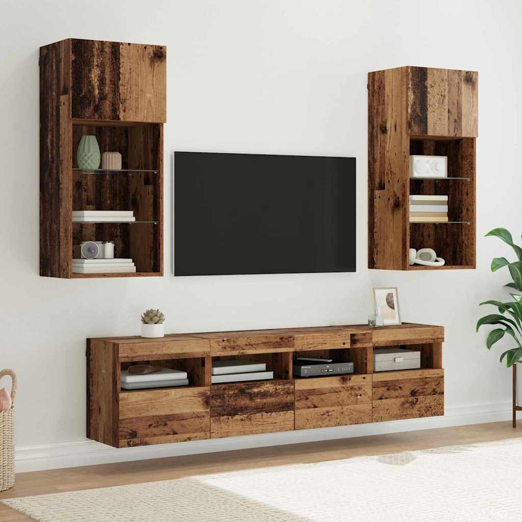 TV vægenheder med LED 5 stk Gammelt træ 40,5 x 30 x 90 cm