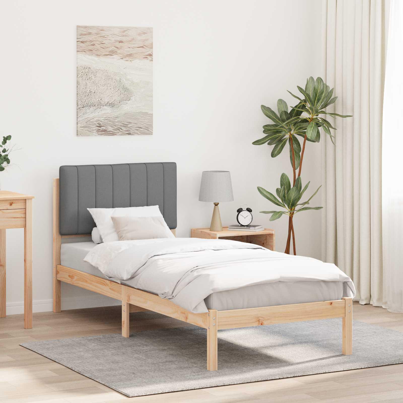Sengestel med polstret hovedgavl - lysegrå 80 x 200 cm