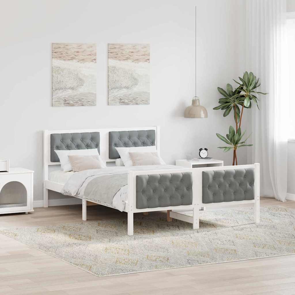 Sengestel med hovedgærde Lysegrå 140 x 200 cm Massiv fyrretræ