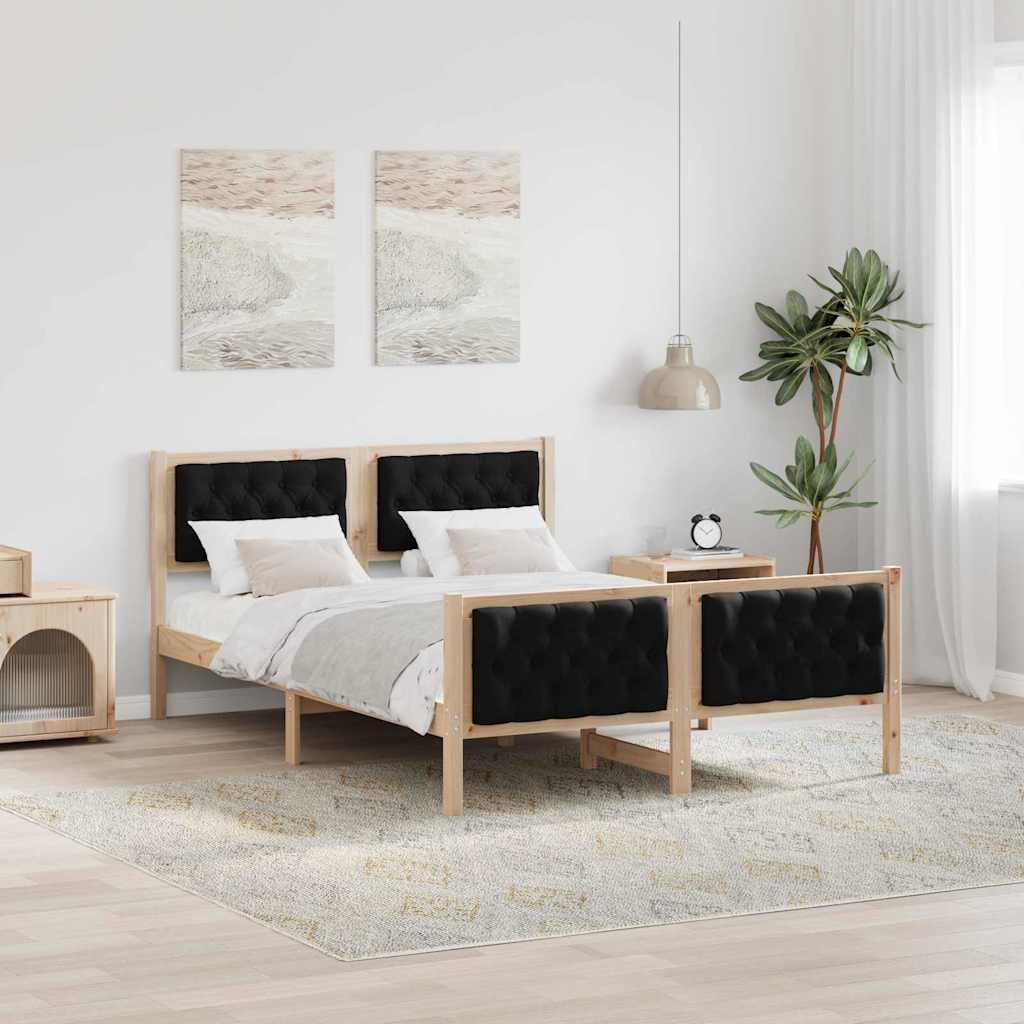 Sengestel med hovedgærde Sort 140 x 200 cm Massiv fyrretræ